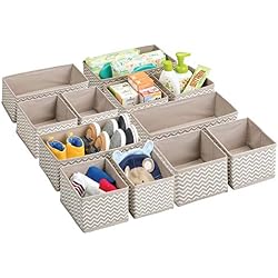 mDesign boîte de rangement respirable pour chambre d'enfants - panier de rangement pour couches, accessoires bébé et médicaments - lot de 12 - bac de rangement pratique - couleur : taupe/nature