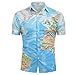 Produktbild BHYDRY Männer Casual World Map Print mit Knopf Shirt Top BluseX-Large,Blau-A