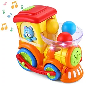 JOYIN Baby Activity Center Baby Pitch Go Ball Rolling Train Toys Infant Toy Car with Light Talking Music Toy Color Sorting Balls Early Educational Toys Train for Toddlers