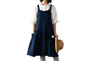 Barrageon Donna Grembiule Regolabile Cucinare Barbecue Ristorante Con 2 Tasca Cucina Coffee Bar Giardinaggio Casual Comodo Traspirante Semplice Vestito Classico Taglia Unica (Marino Blu)