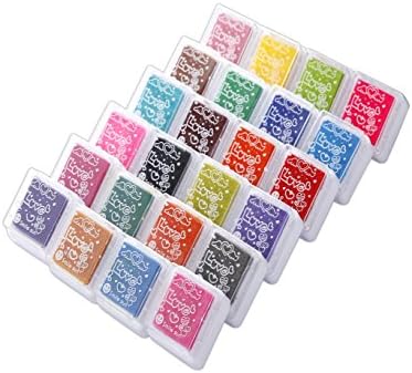 24 Colors Ink Pad set, Fingerprint Inkpad Non-Toxic for Rubber Art Craft Stamp Card Making Wedding Decoration Washable Multi Colors (24 Pack)