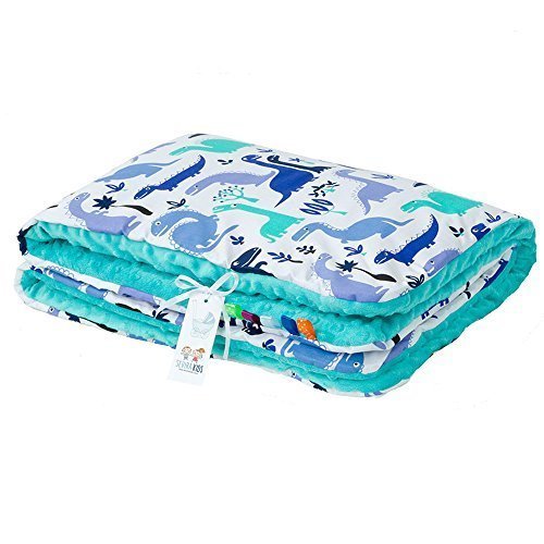 Sevira Kids - Couverture plaid bébé Minky - ultra douce - taille XXL 135x100 cm - Dino Turquoise