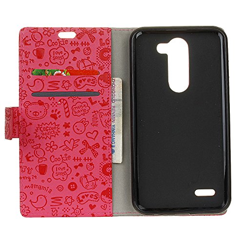 Hülle für LG X Mach,QUENJOY® Cartoon Textur Hochwertigem Flip Case Tasche Smart Cover Beschützer Haut Schutzhülle mit Kartenfach und Standfunktion für LG X Mach,LG K600 X Mach (5,5 Zoll) Smart Phone,Rose - 3