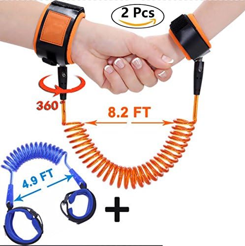 2Pcs Anti Lost Wrist Link Kids Safety Harness Strap Belt Wristband Walking Rope For Baby Toddler Kid Leash Lengthen Wristband 2.5M Orange 1.5M Blue