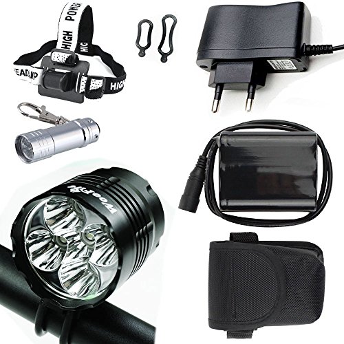 LED Luz Linterna LáMPARA TORCH frontal Cabeza 5x CREE 5X 6000 lúmenes LED de bicicleta /bici lámpara Luz LED frontal para manillar (5 focos, 3 modos) & Llavero Linterna Torch & Llavero Linterna torch