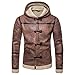 Produktbild Amphia - Herren Motorradjacke - Plüschjacke - Lederjacke mit Kapuze, Männer Winter Lederjacke Biker Motorrad Reißverschluss Button Mit Kapuze Mantel Top Bluse(Kaffee,XXL)