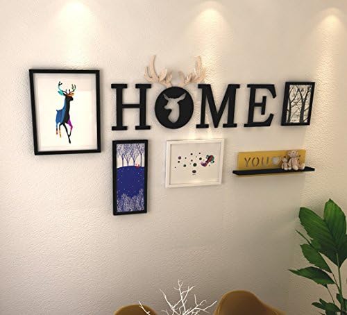 Creative Letter Photo Wall Modern Mural Picture Frame Combination Deer Head Mural Decoration Pendant, 4 Photo Frame + Acrylic Home Letter Wall Stickers Shelf (No Decoration)