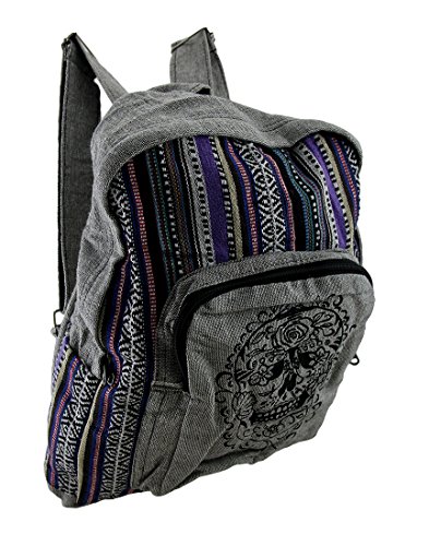 Preisvergleich Produktbild Sugar Skull Grau Baumwolle gestreift Gobelin komplett gefüttert Rucksack