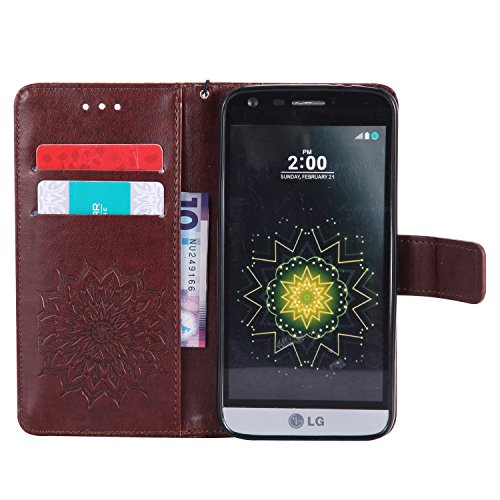LG G5 Hülle,LG G5 Leder Wallet Tasche Brieftasche Schutzhülle,Cozy Hut® Prägung Sunflower Muster PU Lederhülle Flip Hülle im Bookstyle Cover Schale Stand Ständer Etui Karten Slot Schutzhülle Brown Tasche Wallet Case für LG G5 / H868 5,3 Zoll – braun - 7