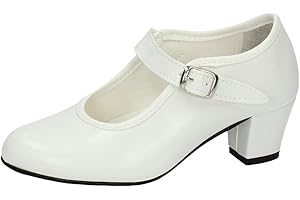MADE IN SPAIN 15 SEVILLANAS FLAMENCOS NIÑA Zapatos TACÓN Blanco