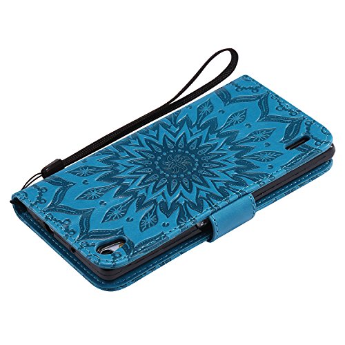 Ascend P7 Hülle,Huawei P7 Hülle,Huawei Ascend P7 Hülle,Huawei Ascend P7 Leder Wallet Tasche Brieftasche Schutzhülle,Cozy Hut® Prägung Sunflower Muster PU Lederhülle Flip Hülle im Bookstyle Cover Schale Stand Ständer Etui Karten Slot Schutzhülle Blue Tasche Wallet Case für Huawei Ascend P7 (5,0 Zoll) – blau - 4
