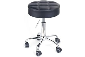 Leader Accessories Swivel beauty Stool Round Rolling Stools Adjustable Work Stool with 5 Wheels (Black/seat cushion Φ14)