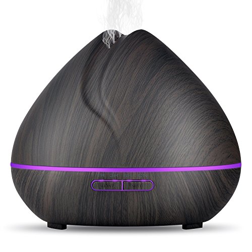 Aromatherapie ätherisches Öl Diffusor, OliveTech 400ml Holzmaserung Ultraschall Luftbefeuchter mit kühlem Nebel mit 7 Farben LED Lichter ändern und Wasserlos automatischer Abschaltung