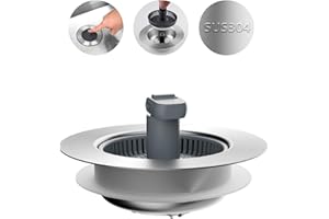 Hibbent Tappo per Lavello, Tappo di Scarico, in Acciaio Inox, Ricambio per la Cattura Degli Alimenti, Anti-ostruzione, Setaccio Universale e Prevenzione Degli Odori (70mm-86mm)