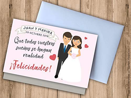 Tarjeta sobre para regalar dinero a los novios, personalizable. Sobres para bodas.