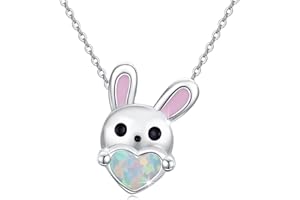 Mädchen Schmuck 925 Sterling Silber Opal Bunny Ohrringe/Kette/Creolen/Armband für Kinder Hase Ostern Geschenke für Damen Mädchen