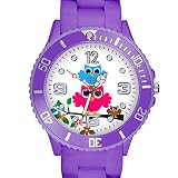 Taffstyle Kinder Armbanduhr Silikon Sportuhr Bunte Sport Uhr mit Blumen Eulen Familie Motiv Analog Quartz Small 39 mm Lila