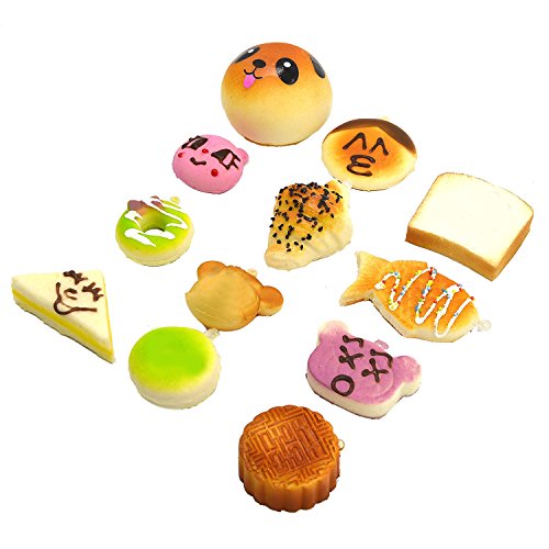 Gosear 12 Pcs Kawaii Mini Matschig Weich Simuliert Food Panda Brot Kuchen Brötchen Anhänger Schlüsselanhänger Schlüsselanhänger Handy Kette Riemen Ornamente Zubehör Random-Stil - 2