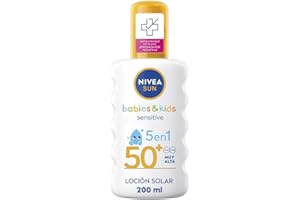 NIVEA SUN Babies & Kids Sensitive Spray Solar FP50+ (1 x 200 ml), protector solar para niños, protección solar muy alta, crema solar para bebés para reducir el riesgo de alergias solares