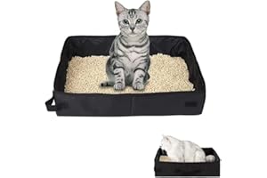 KIMUWOTE Lettiera Pieghevole per Gatti, Toilette Portatile Leggera Impermeabile e Morbida, per Auto, Viaggio, All'aperto (Nero)