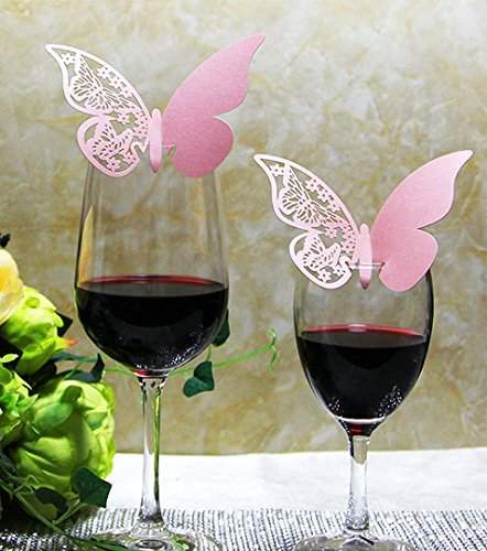 50 PCS Namenkarte Schmetterling Form Platzkarten Glasanhänger für Weinglas Cup Wandtattoos Wandsticker für Geschenk Hochzeit Party LianLe - 2