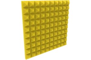 LENACUSTICA Pannello Acustico Fonoassorbente Piramidale, per Trattamento acustico, 50x50x5 cm Non sottovuoto (Giallo) densità 30