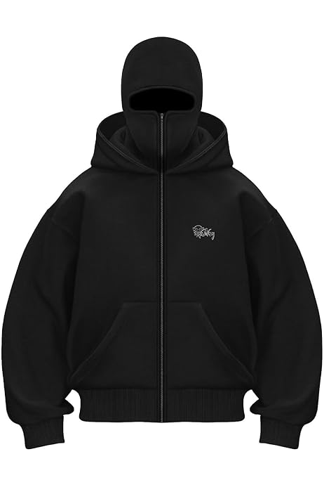 Sweat à Capuche Cagoule Enfant Garçon - Polaire Zip, Coupe-vent, Masque Intégré, Pour Ski, Vélo, Hiver, Style Y2K