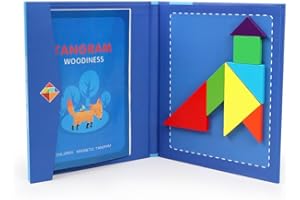 NIWWIN Magnetyczny tangram z drewna, gra logiczna, gra podróżna, ćwiczenia umysłowe, książka IQ z rozwiązaniami, zabawka edukacyjna dla dzieci, prezent urodzinowy dla dzieci w wieku (niebieski)
