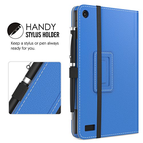 MoKo Hülle für All-New Amazon Fire 7 Tablet (7 Zoll – 7. Generation, 2017 Modell) – Kunstleder Ständer Schutzhülle Smart Cover mit Auto Sleep/Wake up Funktion, Stift-Schleife und Stanfunktion für das neue Fire 7 2017, Blau - 9