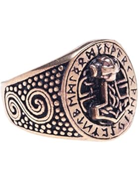 WINDALF Thorshammer Ring DONAR FUTHARK h: 1.8 cm mit Runen edle Bronze