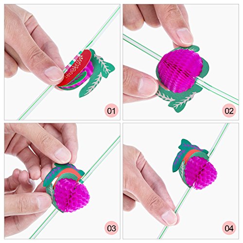 Blulu 50 Stück Gemischte Farbe Cocktail Trinken Flexible 3D Frucht Strohhalme - 3
