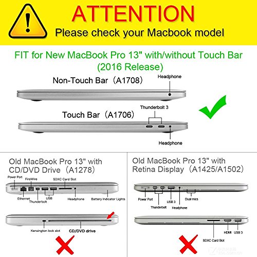EJBOTH MacBook Pro 13 2016 [Nicht für Macbook Pro 13 ‚Retina] Case & Bag & Film, [Hülle Gummiert PC hard cover + Filz Sleeve + Screen Protector] für Modell: A1706 & A1708 [Neue Version Oktober 2016] kratzfester Schuthülle Netbook-Tasche Ultrabook [Schwarz Hülle + Beutel Dunkelgrau] - 5