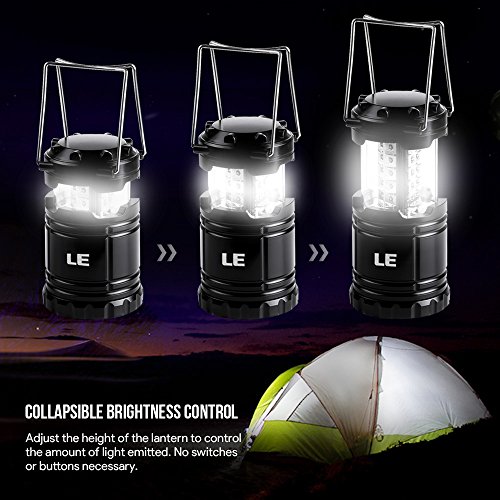 LE Camping Laterne zusammenklappbar 30 LEDs Batteriebetrieb Wasserdicht Außenleuchte für Wandern Camping Notfall Ausfälle Nachtlicht tragbare Gartenlaterne LED Camping Beleuchtung schwarz (2 er) - 3