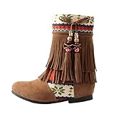 ankle boots winter uk  Frestepvie Damen Boots Fransen Stiefeletten Flach Ankle Boots Schlupfstiefel Quasten Ferse Winter Herbst Elegant Frauen Vintage Bohemian Schuhe