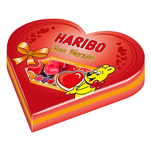 Haribo Herzsdose, Geschenk Dose, Zufällige Auswahl, Fruchtgummi mit Schaumzucker, Fruchtgummi, Weingummi, 250 g