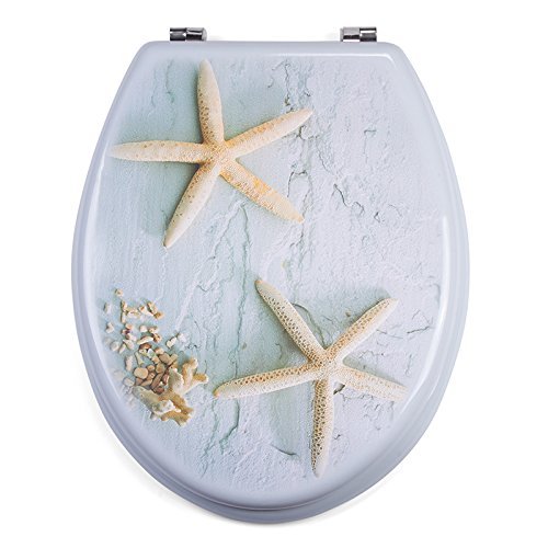 MSV 140546 - Asiento de Inodoro (DM y Acero Inoxidable, 42,5 x 36,5 x 1,6 cm), diseño de Estrellas de mar