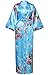 Produktbild BABEYOND Damen Morgenmantel Maxi Lang Seide Satin Kimono Kleid Pfau Muster Kimono Bademantel Damen Lange Robe Schlafmantel Girl Pajama Party 135cm Lang (See Blau)