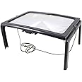 Large A4 Reading Magnifier with 4 LED Light,3X Full Page Magnifying Glass Foldable Desktop Stand Magnifier Hands-Free Rectangular Loupe Reading Aid for Seniors Low Vision Aging Eyes