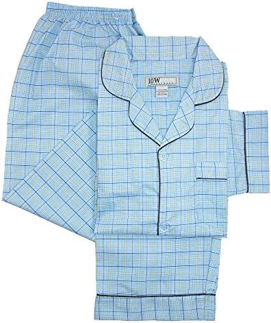 Ten West Apparel Men's Tall Long Sleeve Long Leg Pyjamas, Large Tall, Blue Plaid Stripe