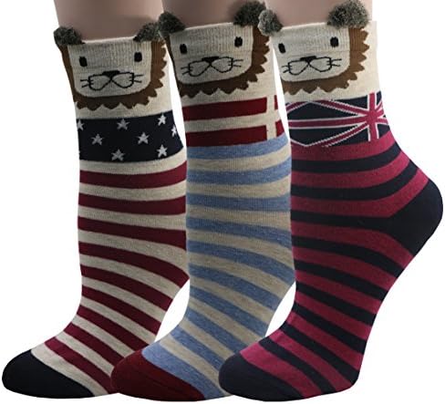 JMEETY Womens 3 Pairs Funny Animal Patterned Soft Cotton Crew Socks (JMEETYSOCKO31R)
