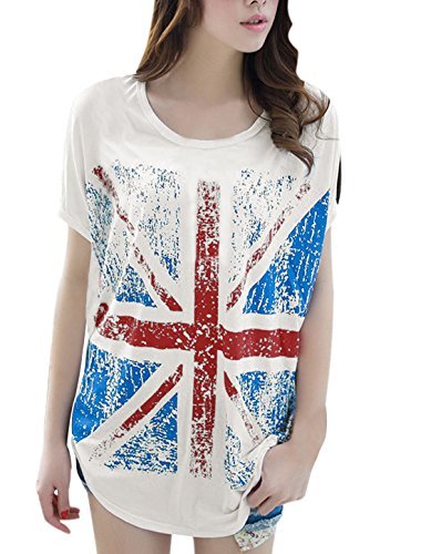 Miki&Co Women British Flag Pattern Short Batwing Tunic Top