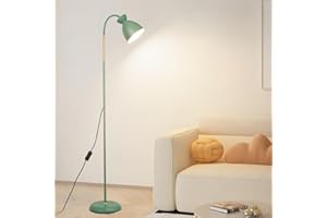 Amdelne Adjustable Green Floor Lamp, Bohemian Corner Lamp Scandinavian Modern Reading Light, Standing Lamps for Living Room, Bedroom, Dining Room, Office, 155cm, Metal, Wood, E27 (Bulb Not Included)