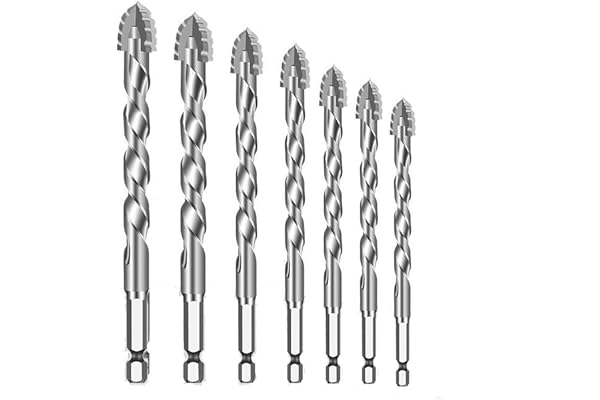 Serplex Masonry Drill Bit Set 7-Piece Set (3/4/5/6/8/10/12mm) Concrete Drill Bit for Glass/Brick/Plastic/Wood/Tile/Etc,Industrial Strength Carbide Bits Tip High-Strength Twist