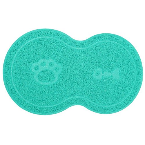 KINGCOO Gato Mascota Camada Caja Esteras, Estilo de Pata y Hueso Gato Estera Alfombrilla PVC Cama Plato Tazón de Agua Comida Manta para Perro Gato (Azul)