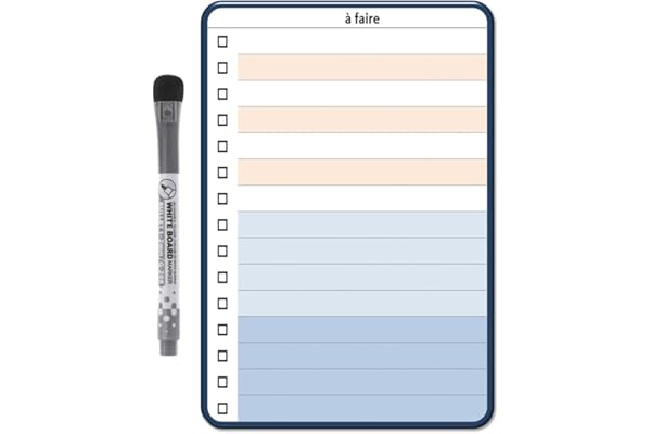 Planning et Liste à faire - To do list - magnétique effaçable pour frigo 15X21 cm A5 + 1 marqueur effaçable magnétique, liste à faire familial - pense bête (To Do List)