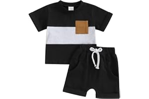 Xeadoffubio Baby Boys' Summer Shorts Outfits Patchwork Sports Suit Short Sleeve Crew Neck Contrast Colour T-Shirt + Elastic Waist Shorts Boys Loungewear Set Summer Tracksuit