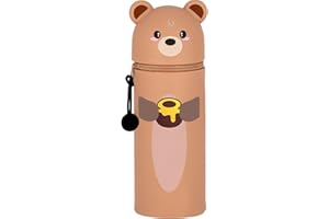 GDFJBG 2-in-1 Silikon Federmäppchen - Dinosaurier,Kawaii,Tischstifthalter Federtasche Tischstifthalter, Reißverschluss, Silikon, Stiftetasche Buntstifte Marker (Kleiner Bär)