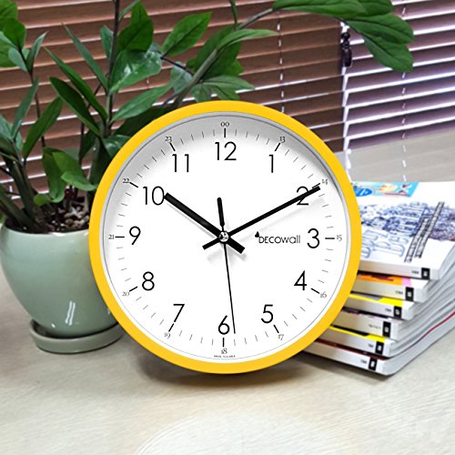 Decowall DSH-M22Y Nicht Tickende Stille Metall Wanduhr Modern für Wohnzimmer Küche Büro (Gelb, 22.5cm) - 3