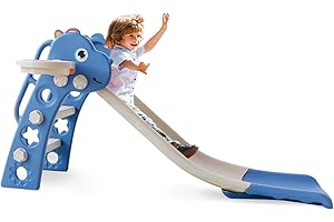 Balakaka 3-in-1 Slide for Children,2024 NEW Freestanding Outdoor/Indoor Garden with Basketball Hoop Toys, Foldable Easy to Assemble Slide Playground for Children Blue