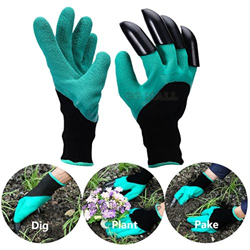GG Mall (2 Paar) Garten Genie Handschuhe mit Graben Krallen auf Rechts Seite, vollständig wasserdicht, Komfort Flexibles Design